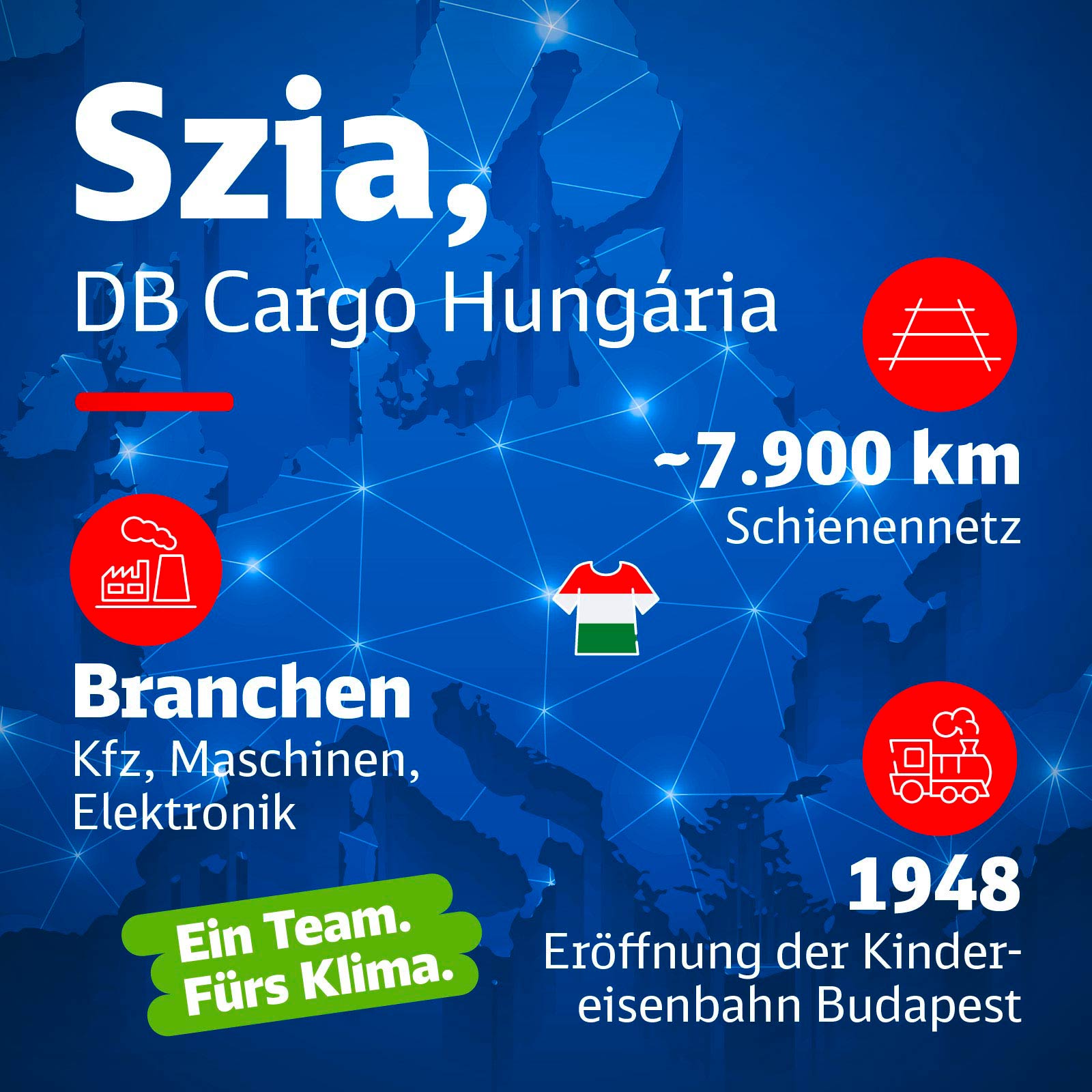 Eine Europakarte mit Infos zu DB Cargo Hungária.