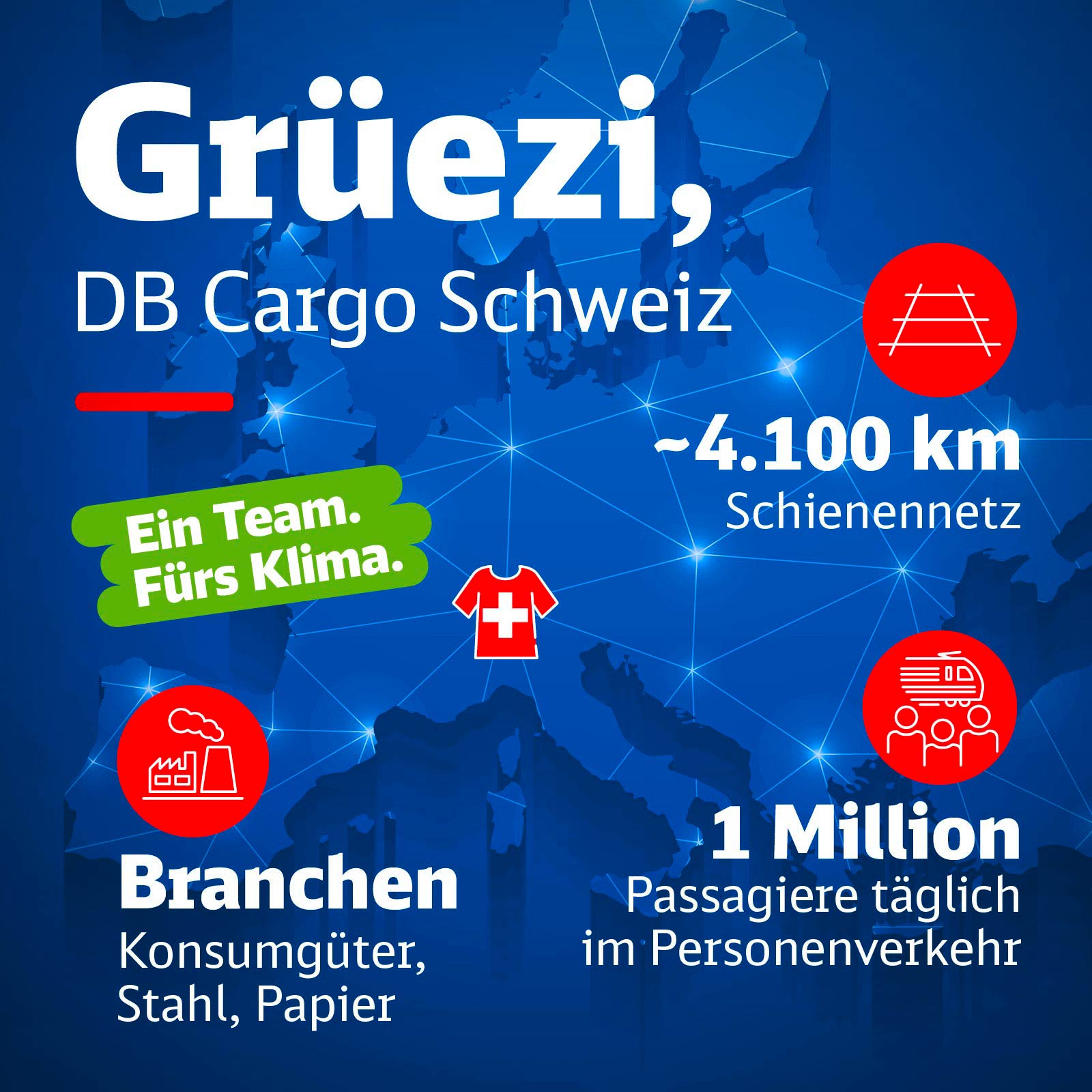 Eine Europakarte mit Infos zu DB Cargo Schweiz.
