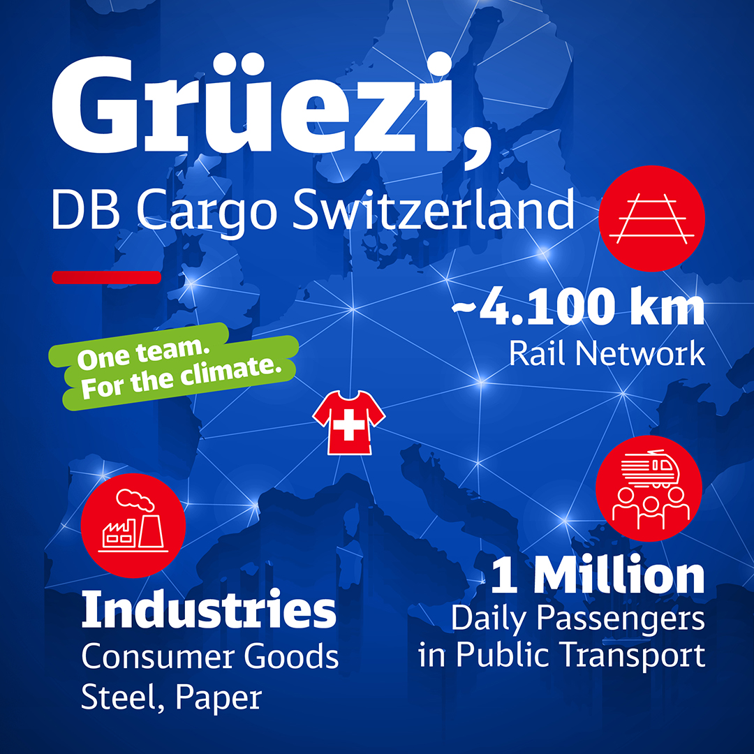  A map of Europe with information on DB Cargo Switzerland.