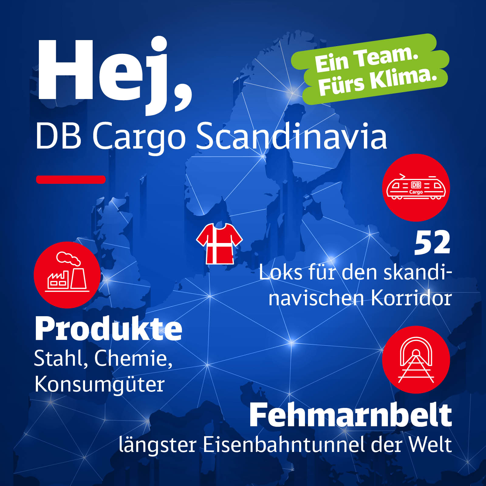 Eine Europakarte mit Infos zu DB Cargo Skandinavien.