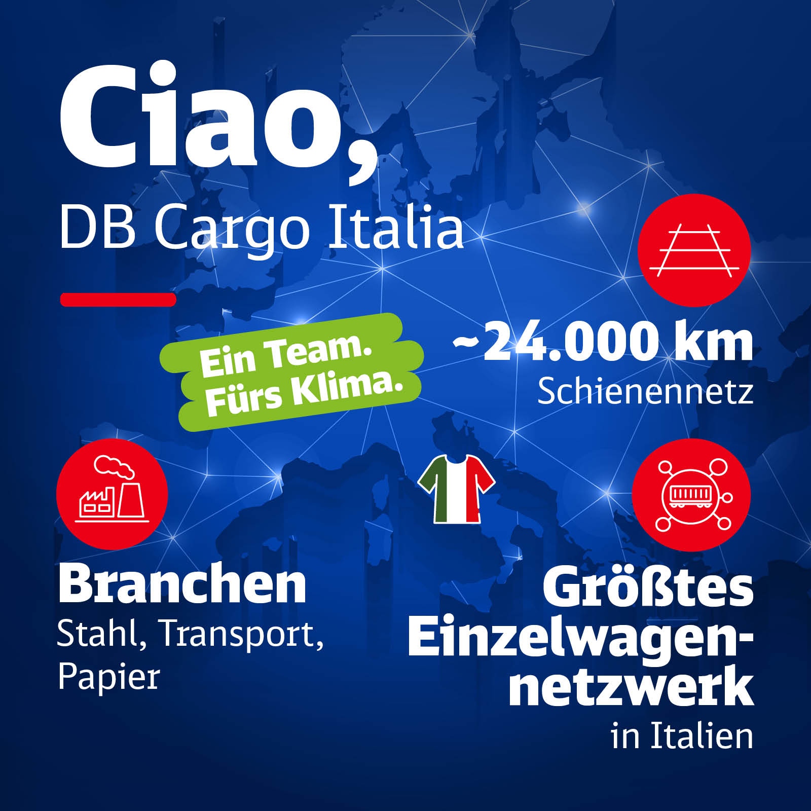 Eine Europakarte mit Infos zu DB Cargo Italia.