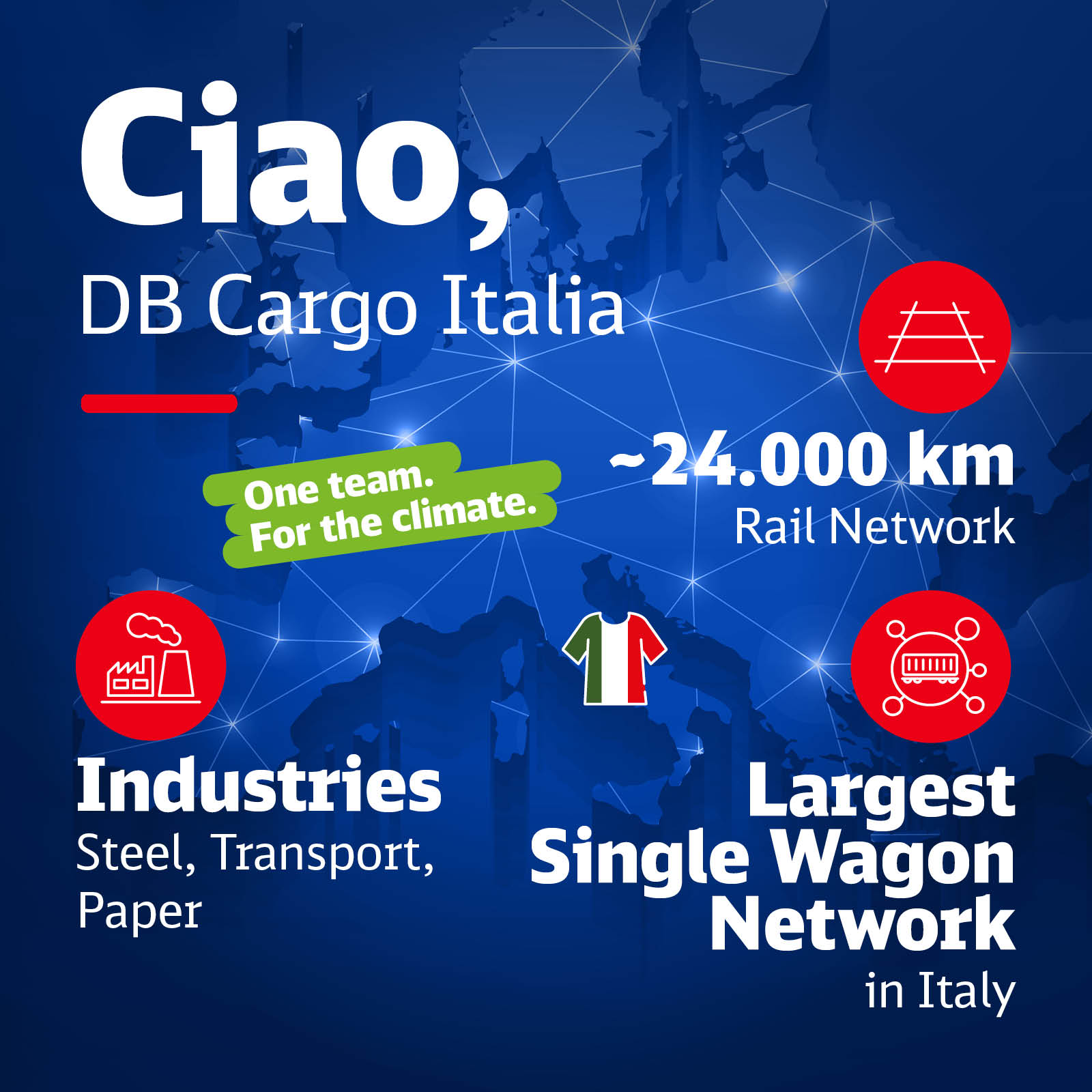  A map of Europe with information about DB Cargo Italia.
