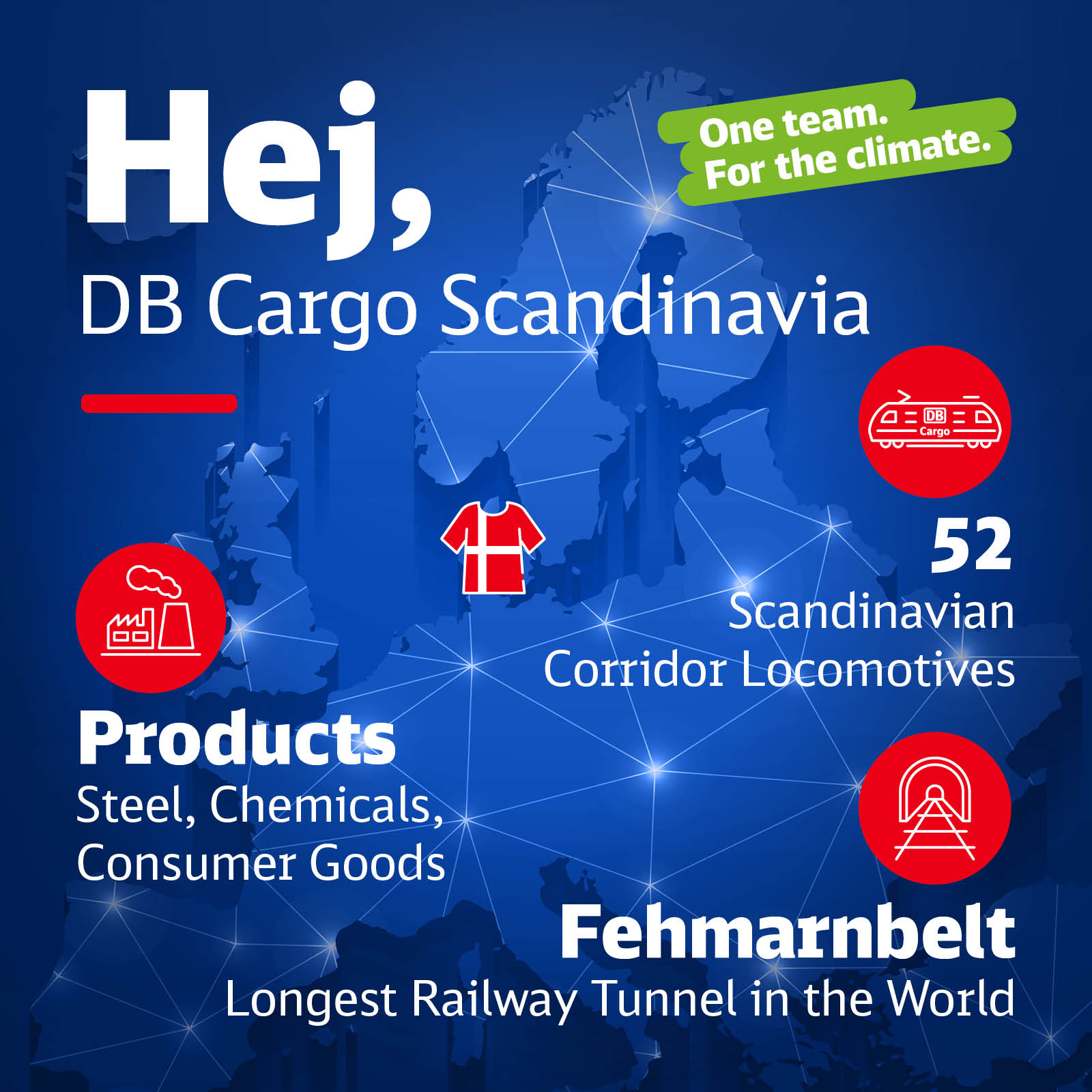  A map of Europe with information about DB Cargo Scandinavia.